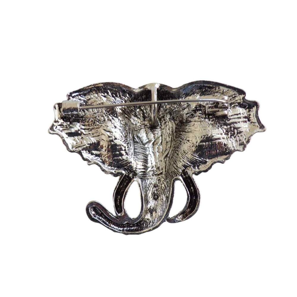 Elephant Brooch/Pendant Pave' Green Rhinestones Trunk Up Good Luck Vintage - Picture 2 of 2